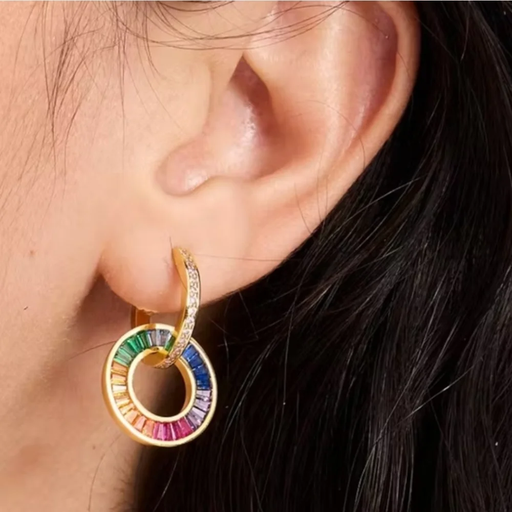 🌈▪️Kate Spade▪️ Multicolor Rainbow Drop Joy  Gold Hoop Earrings